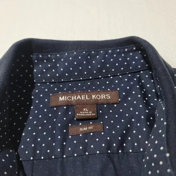 Michael Kors Mens Shirt Navy Blue Polka Dot Polo Button-Down Slim-Fit $89 XL - Picture 8 of 8